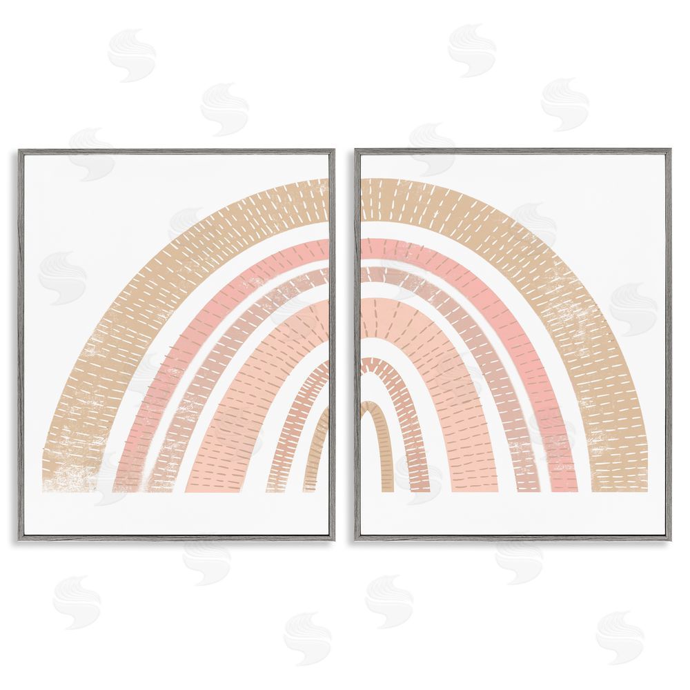 Stupell Studio Abstract Pink Neutral Kid's Rainbow Arches Gray Framed Giclee Wall Art Print