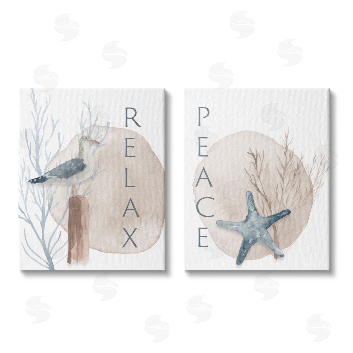 Lucille Price Nautical Seagull Starfish Peace Relax Tranquility Canvas Wall Art Print