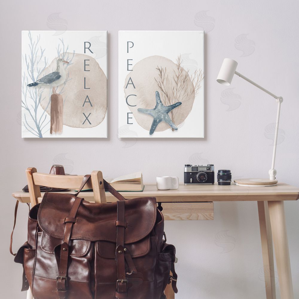 Lucille Price Nautical Seagull Starfish Peace Relax Tranquility Canvas Wall Art Print in Room