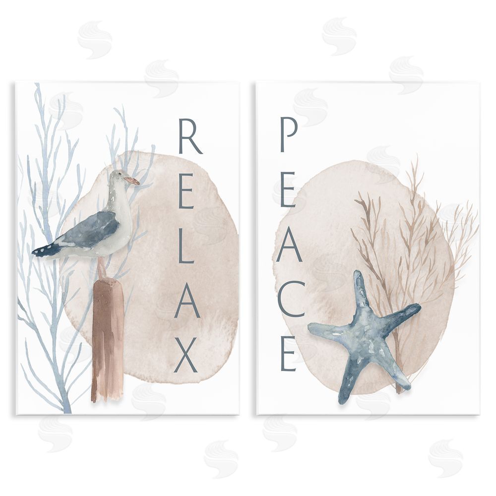 Lucille Price Nautical Seagull Starfish Peace Relax Tranquility Wooden Wall Plaque Art Print