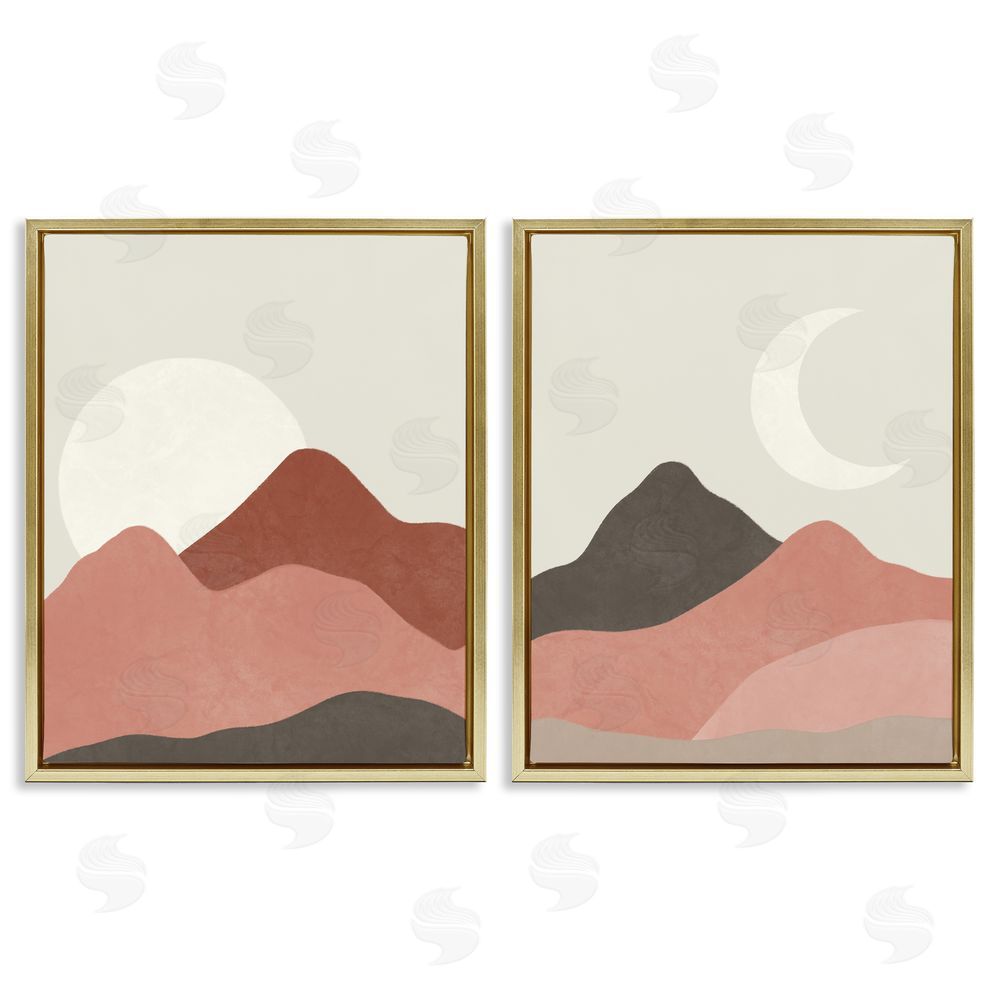 Taylor Shannon Designs Sun and Crescent Moon Warm Desert Canyon Gold Floating Frame Canvas Wall Art Print