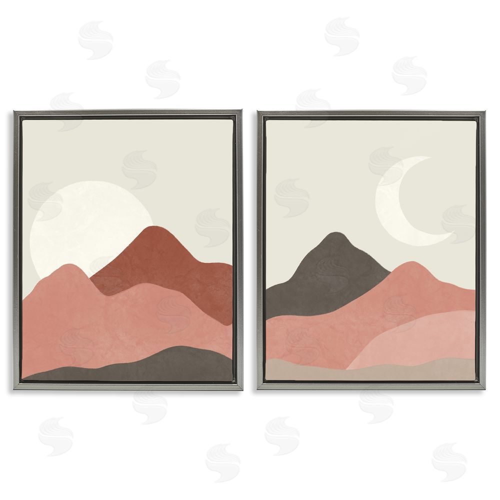 Taylor Shannon Designs Sun and Crescent Moon Warm Desert Canyon Gray Floating Frame Canvas Wall Art Print