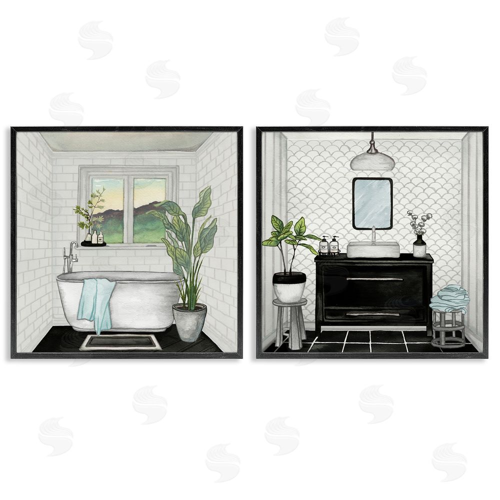 Elizabeth Medley Tranquil Bathroom Interior Scene Tub Sink Black Framed Giclee Wall Art Print