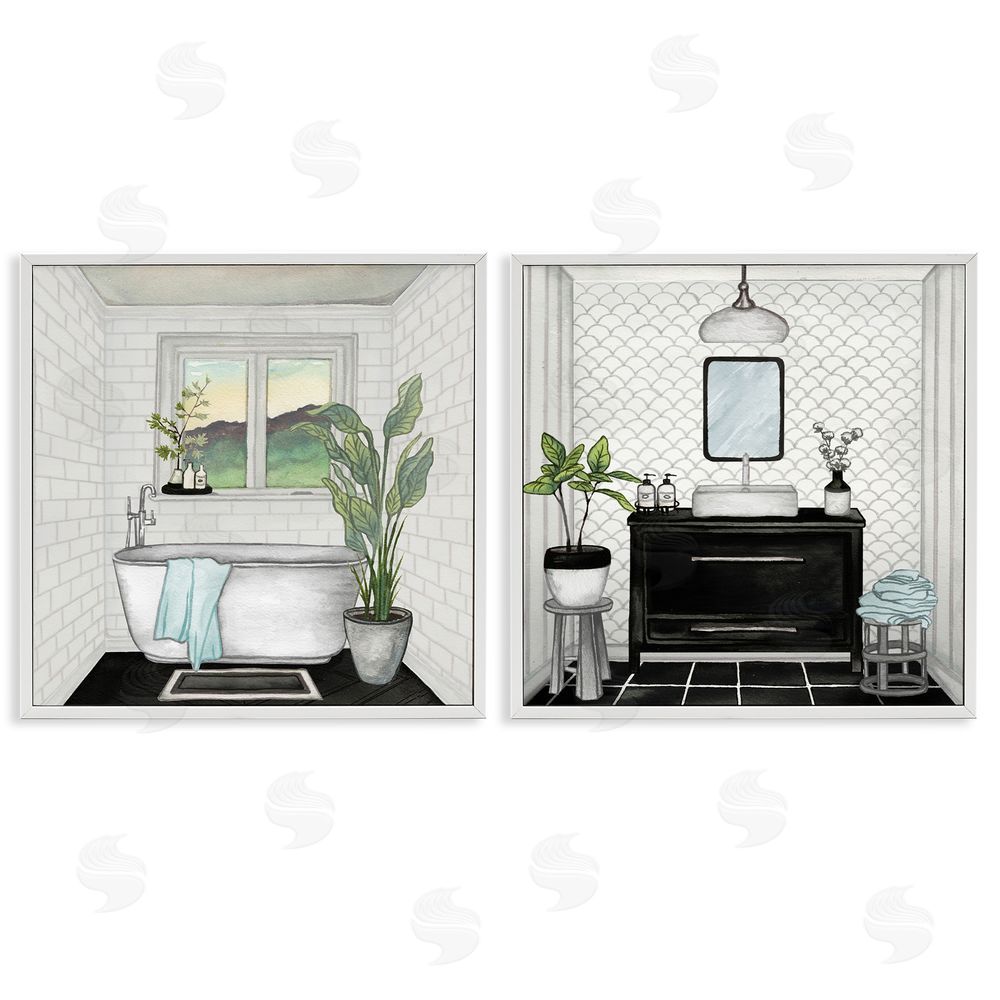Elizabeth Medley Tranquil Bathroom Interior Scene Tub Sink White Framed Giclee Wall Art Print