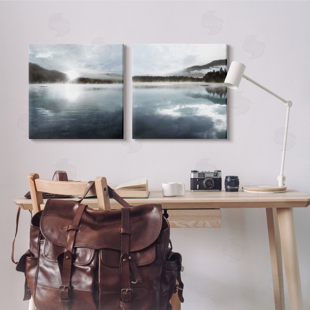 Carol Robinson Misty Morning Lake Water Landscape Canvas Wall Art Print in Room