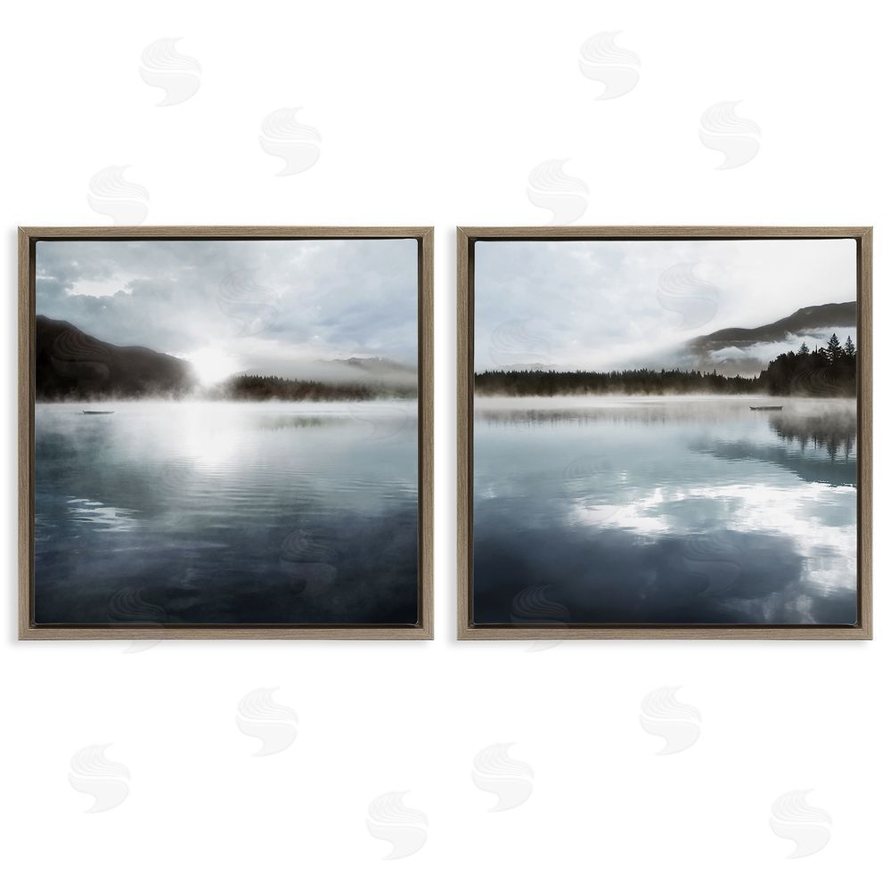 Carol Robinson Misty Morning Lake Water Landscape Brown Floating Frame Canvas Wall Art Print