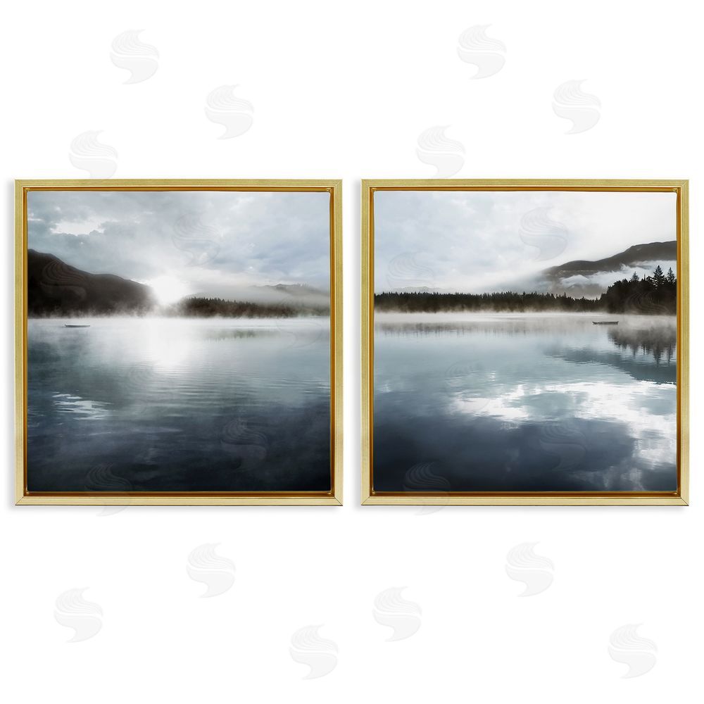 Carol Robinson Misty Morning Lake Water Landscape Gold Floating Frame Canvas Wall Art Print