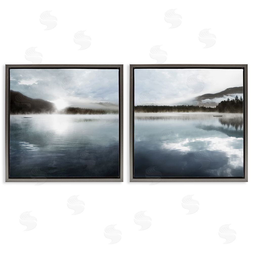 Carol Robinson Misty Morning Lake Water Landscape Gray Floating Frame Canvas Wall Art Print