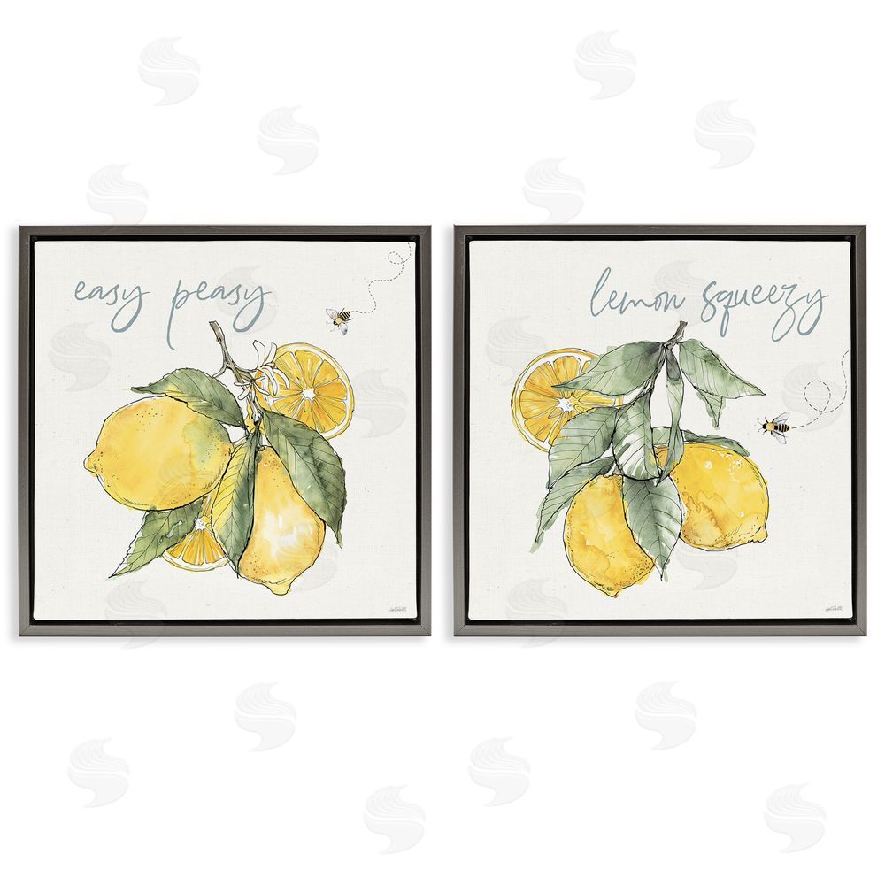 Anne Tavoletti Easy Peasy Lemon Squeezy Phrase Gray Floating Frame Canvas Wall Art Print