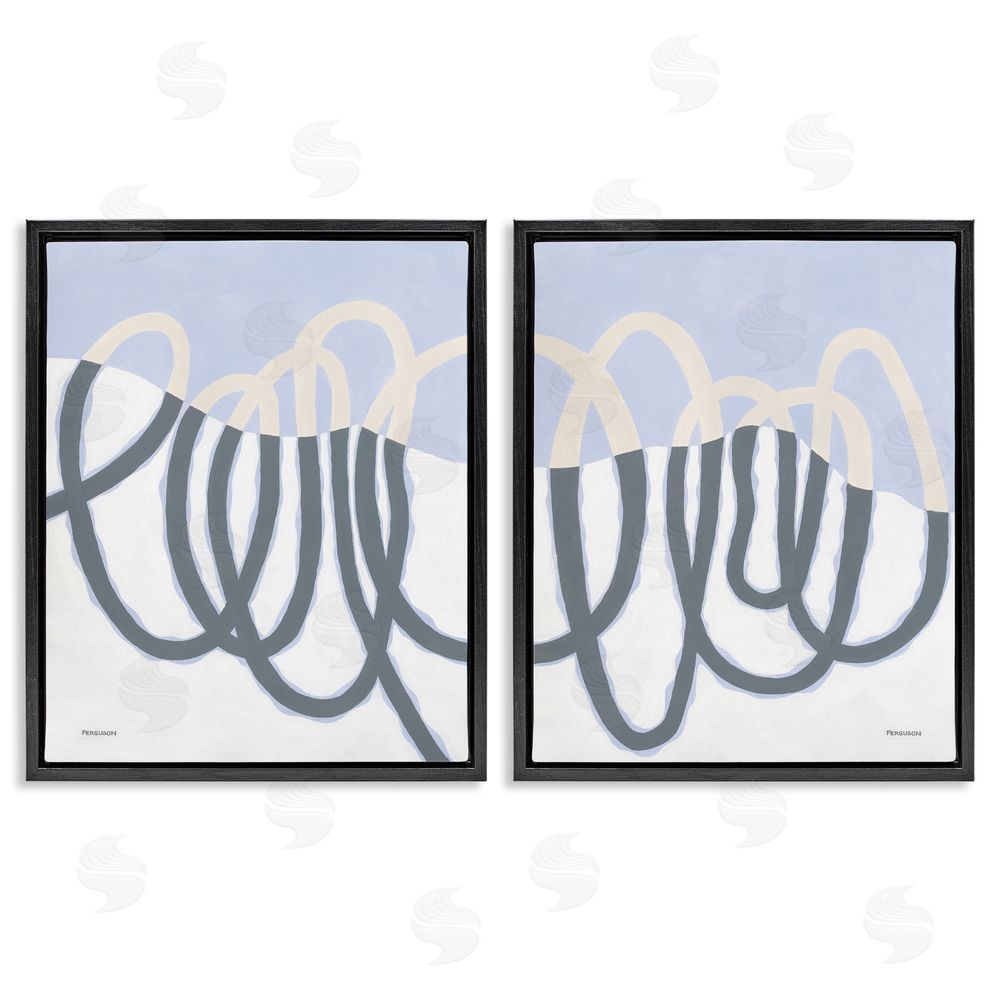 Kathy Ferguson Contrasting Wave Line Abstract Black Floating Frame Canvas Wall Art Print