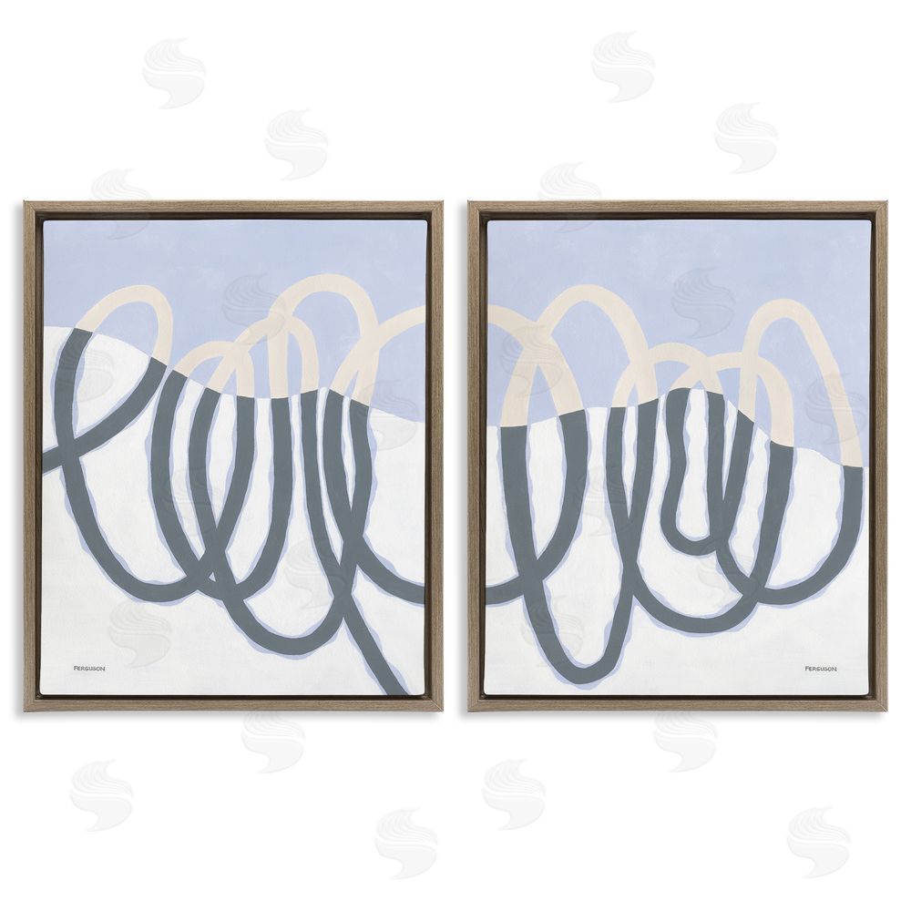 Kathy Ferguson Contrasting Wave Line Abstract Brown Floating Frame Canvas Wall Art Print