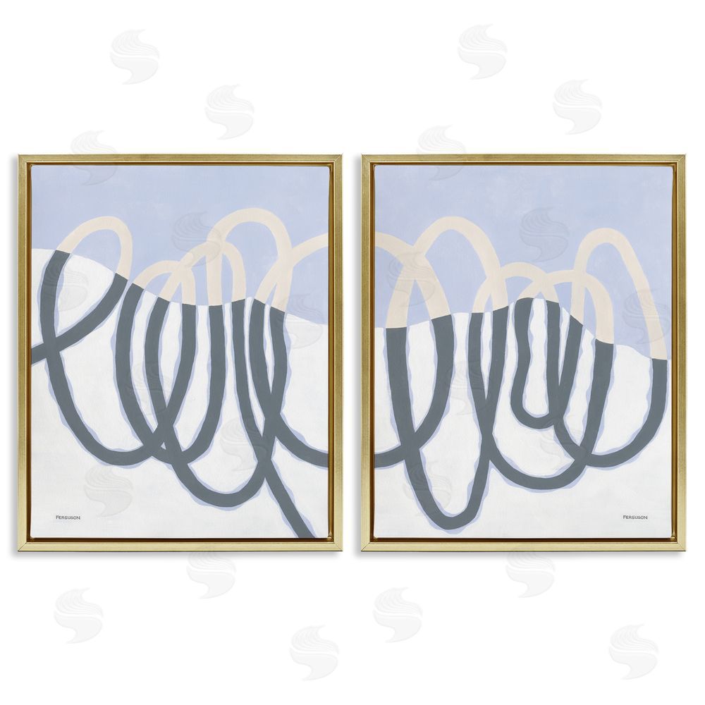 Kathy Ferguson Contrasting Wave Line Abstract Gold Floating Frame Canvas Wall Art Print