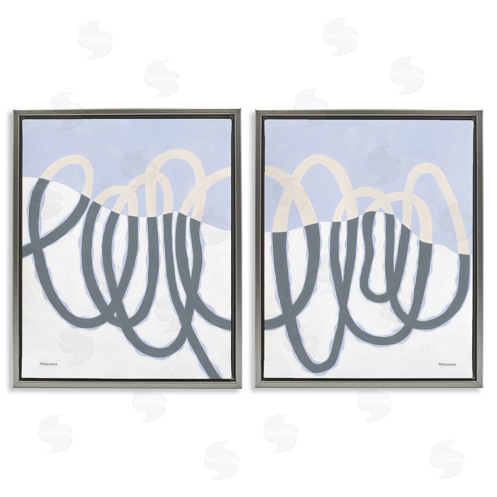 Kathy Ferguson Contrasting Wave Line Abstract Gray Floating Frame Canvas Wall Art Print