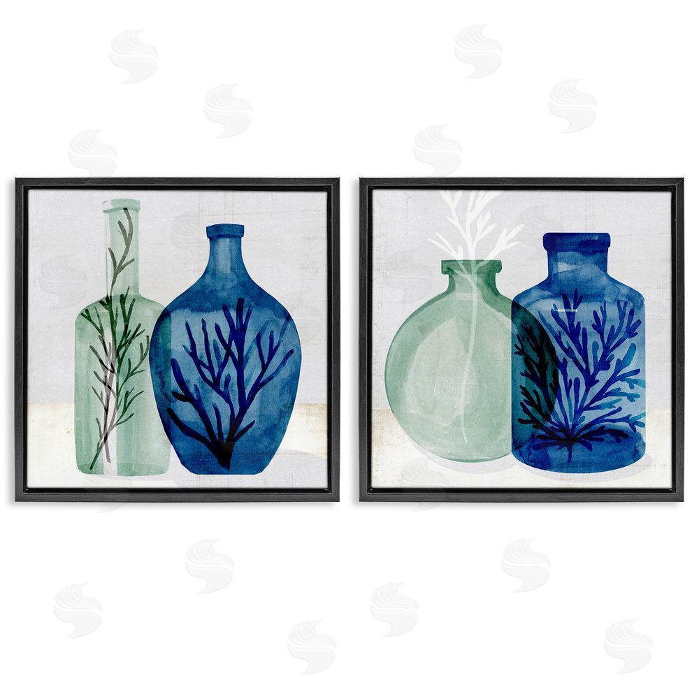 Annie Warren Nautical Vase Still Life Sea Coral & Botanicals Black Floating Frame Canvas Wall Art Print