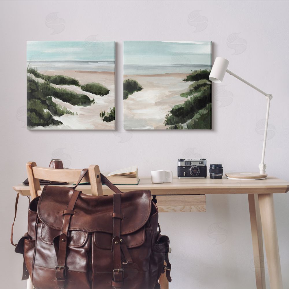 Annie Warren Tall Grass Sand Dunes Soft Wave Beach Canvas Wall Art Print in Room