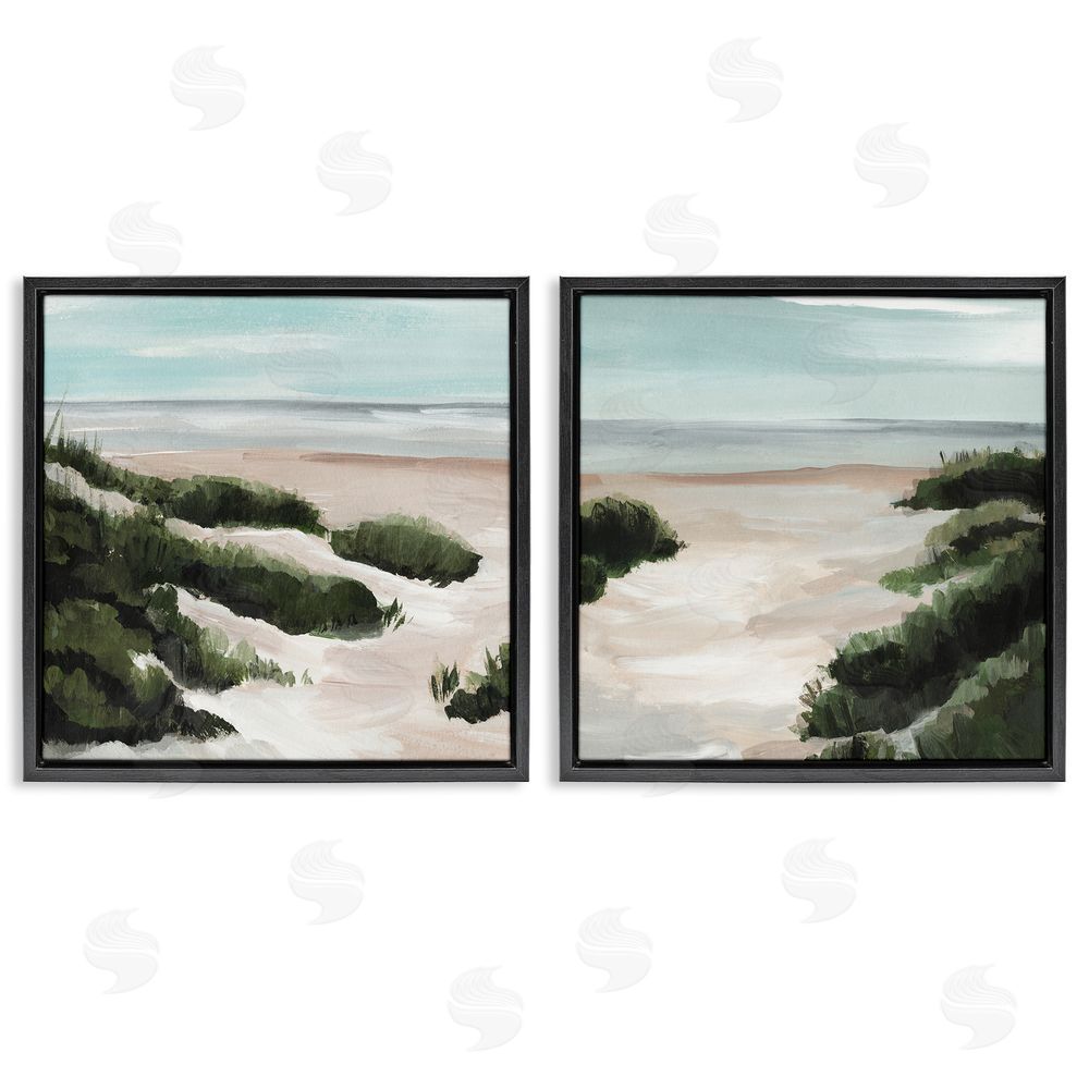 Annie Warren Tall Grass Sand Dunes Soft Wave Beach Black Floating Frame Canvas Wall Art Print