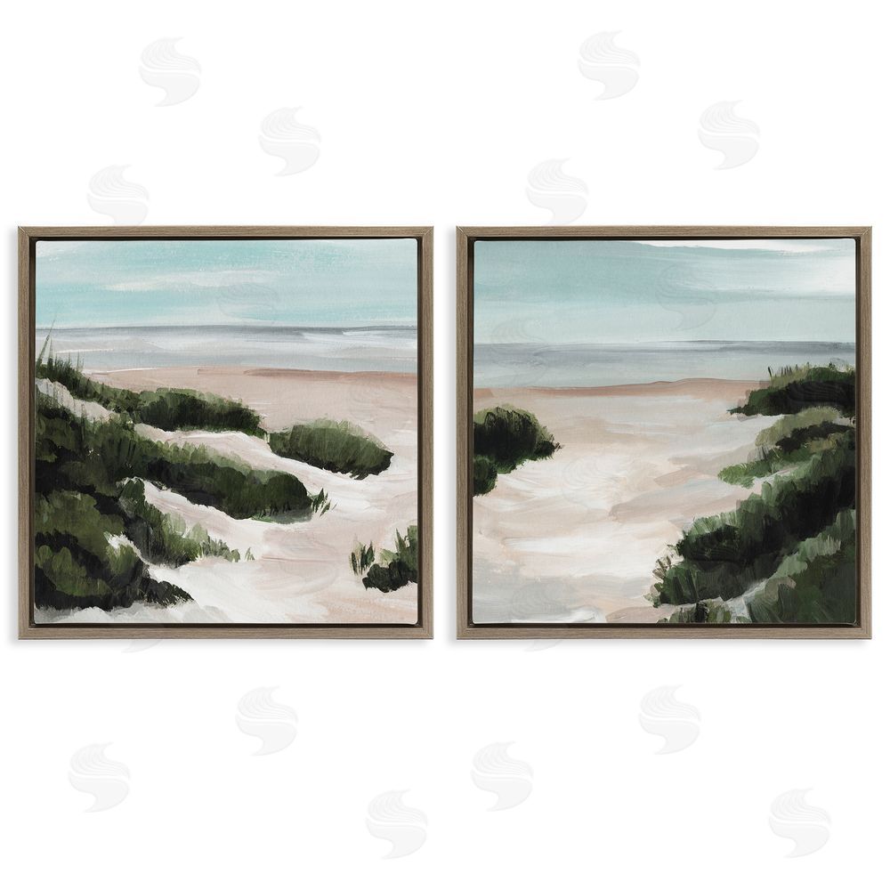 Annie Warren Tall Grass Sand Dunes Soft Wave Beach Brown Floating Frame Canvas Wall Art Print