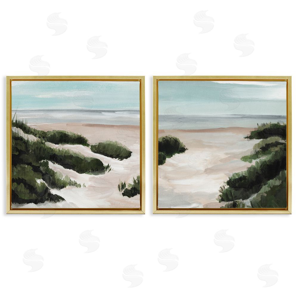 Annie Warren Tall Grass Sand Dunes Soft Wave Beach Gold Floating Frame Canvas Wall Art Print
