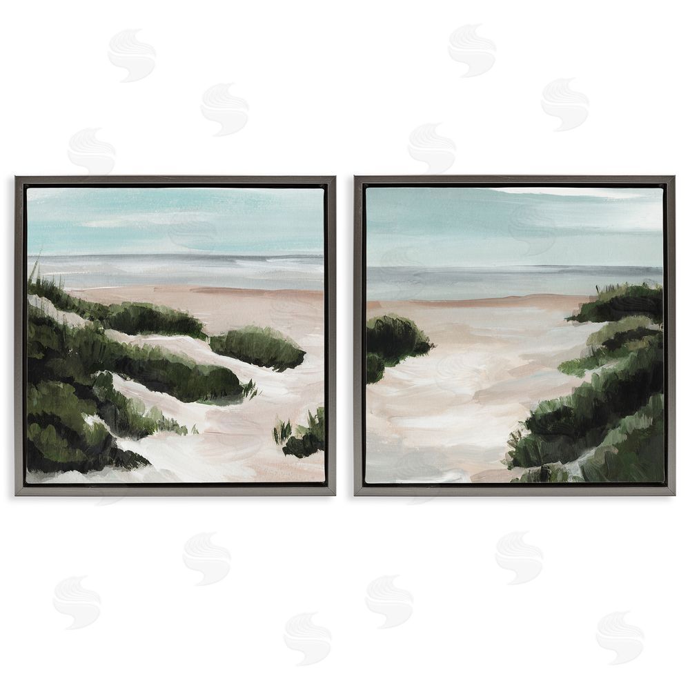 Annie Warren Tall Grass Sand Dunes Soft Wave Beach Gray Floating Frame Canvas Wall Art Print