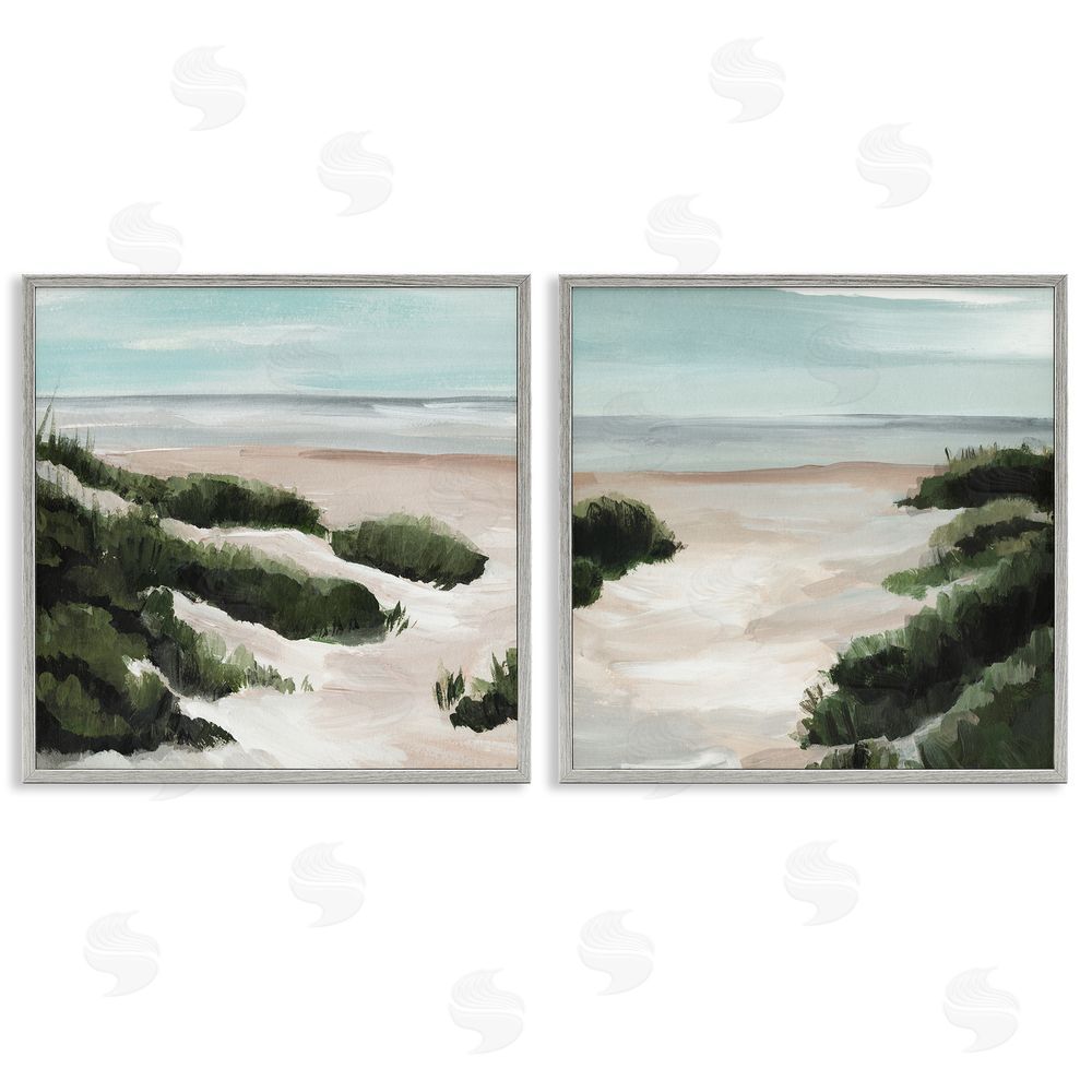 Annie Warren Tall Grass Sand Dunes Soft Wave Beach Gray Framed Giclee Wall Art Print