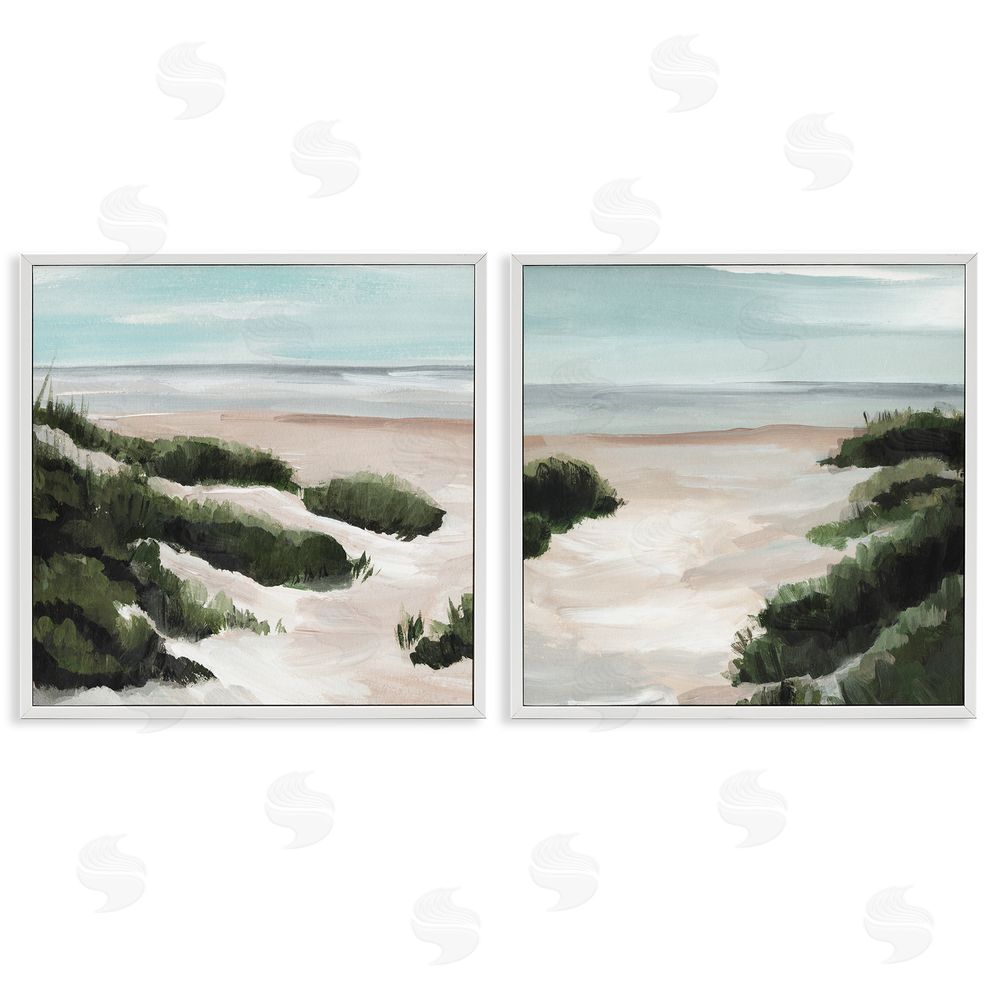 Annie Warren Tall Grass Sand Dunes Soft Wave Beach White Framed Giclee Wall Art Print