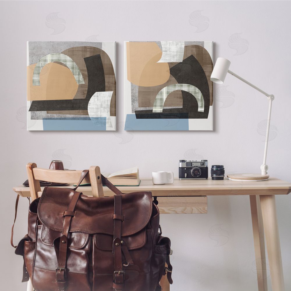 Melissa Wang Abstract Shape Collage Modern Neutrals Canvas Wall Art Print in Room