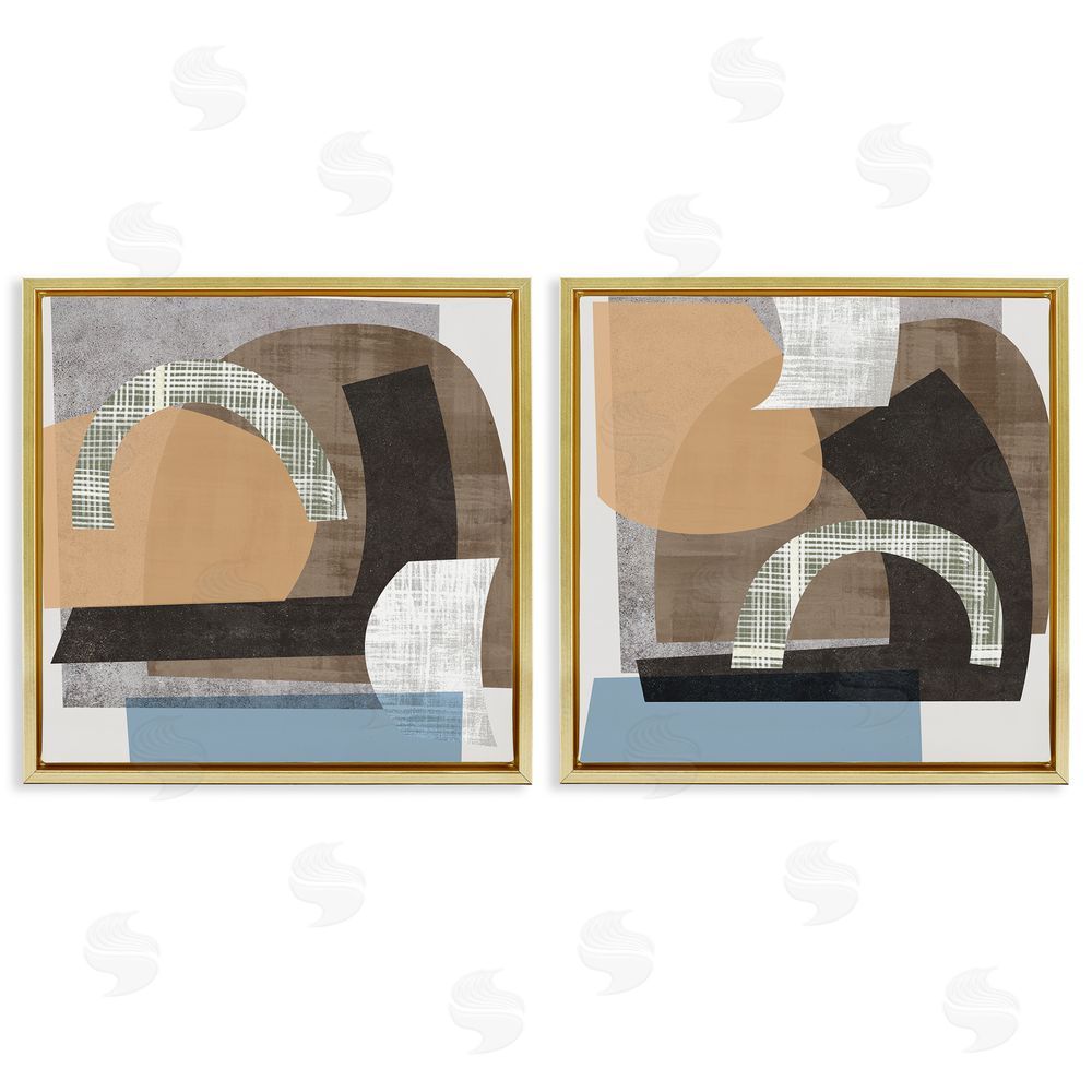 Melissa Wang Abstract Shape Collage Modern Neutrals Gold Floating Frame Canvas Wall Art Print