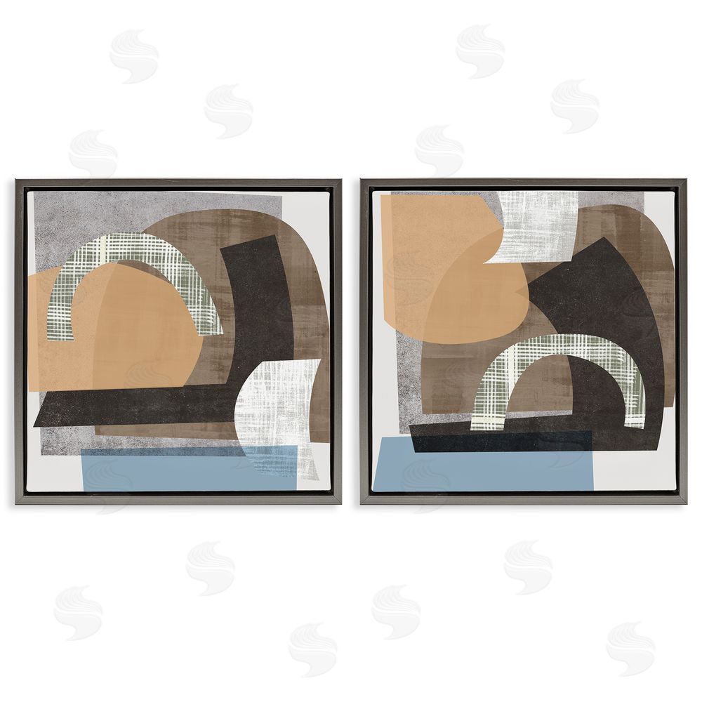 Melissa Wang Abstract Shape Collage Modern Neutrals Gray Floating Frame Canvas Wall Art Print