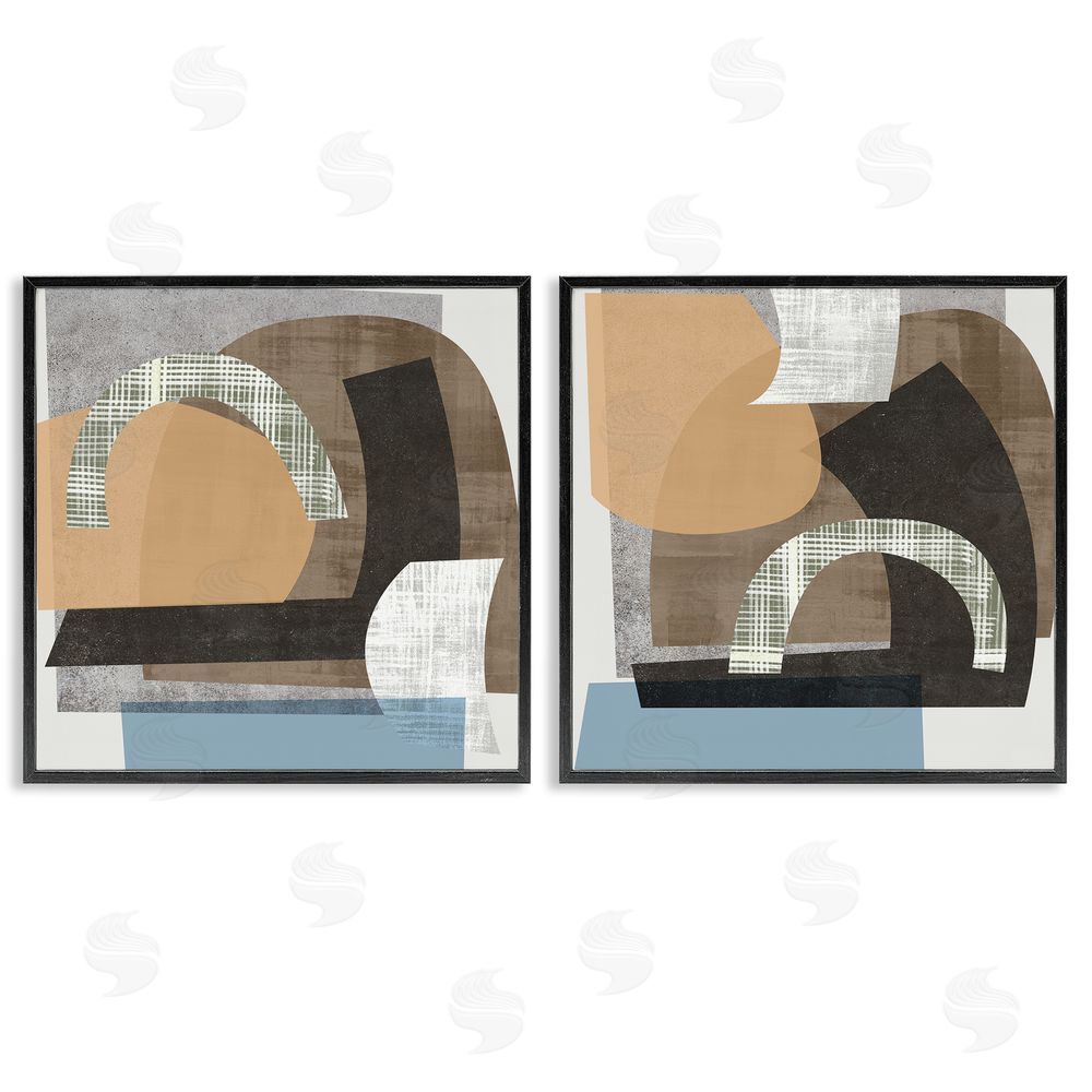 Melissa Wang Abstract Shape Collage Modern Neutrals Black Framed Giclee Wall Art Print