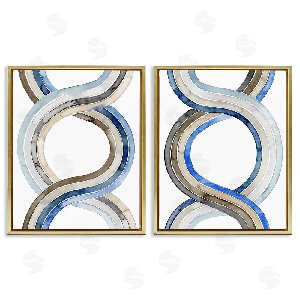 Grace Popp Two Dimensional Spiral Helix Abstract Lines Gold Floating Frame Canvas Wall Art Print