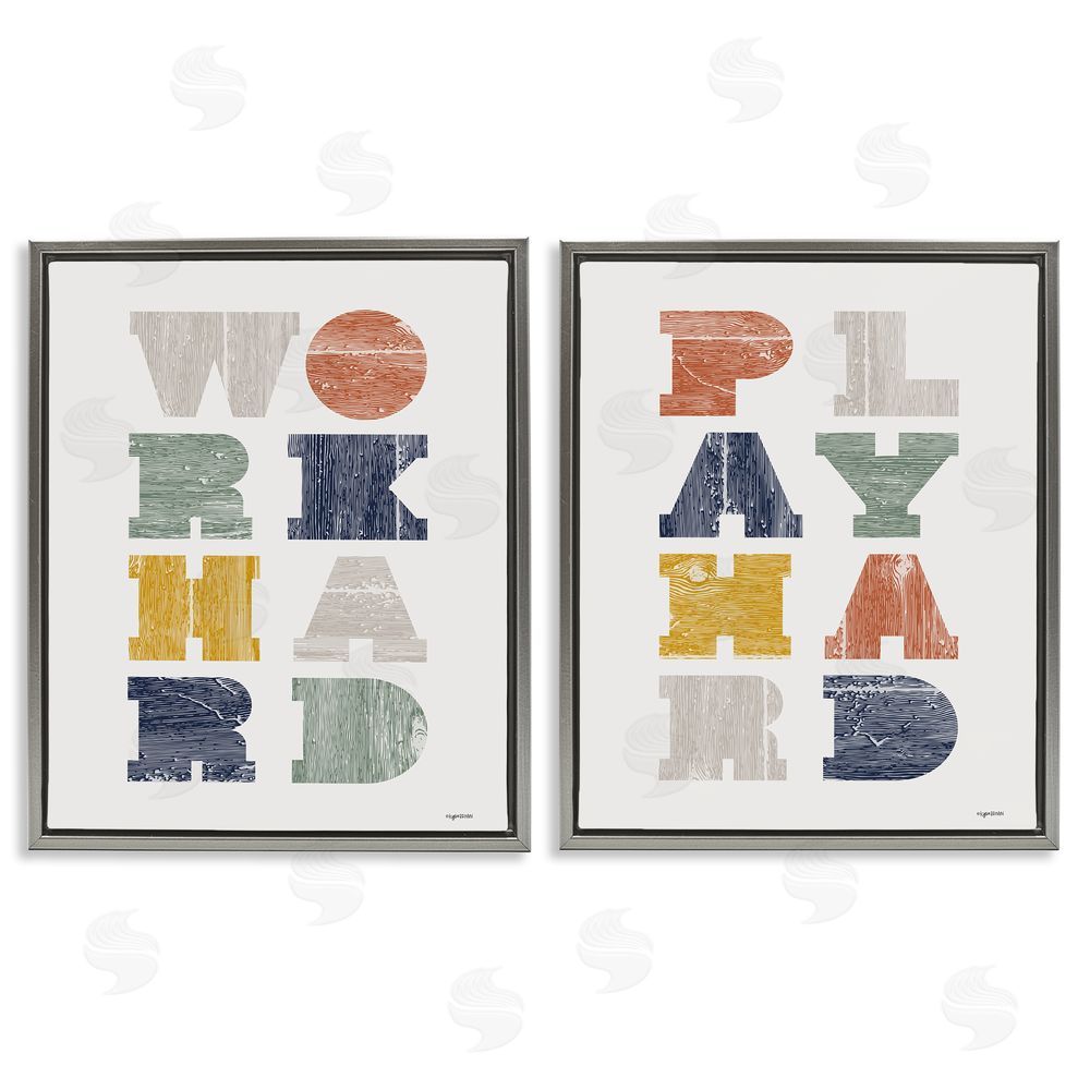 Lady Louise Designs Children's Block Typography Phrase Gray Floating Frame Canvas Wall Art Print