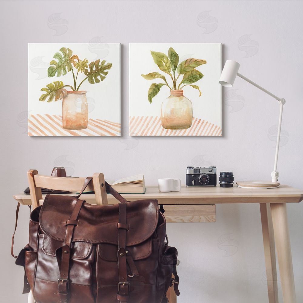 Nan Tranquil Monstera Leaf Herbal Plant Vase Canvas Wall Art Print in Room