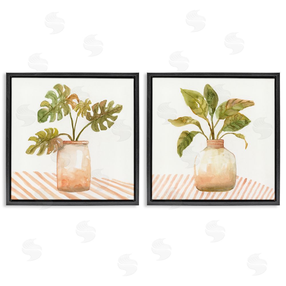 Nan Tranquil Monstera Leaf Herbal Plant Vase Black Floating Frame Canvas Wall Art Print