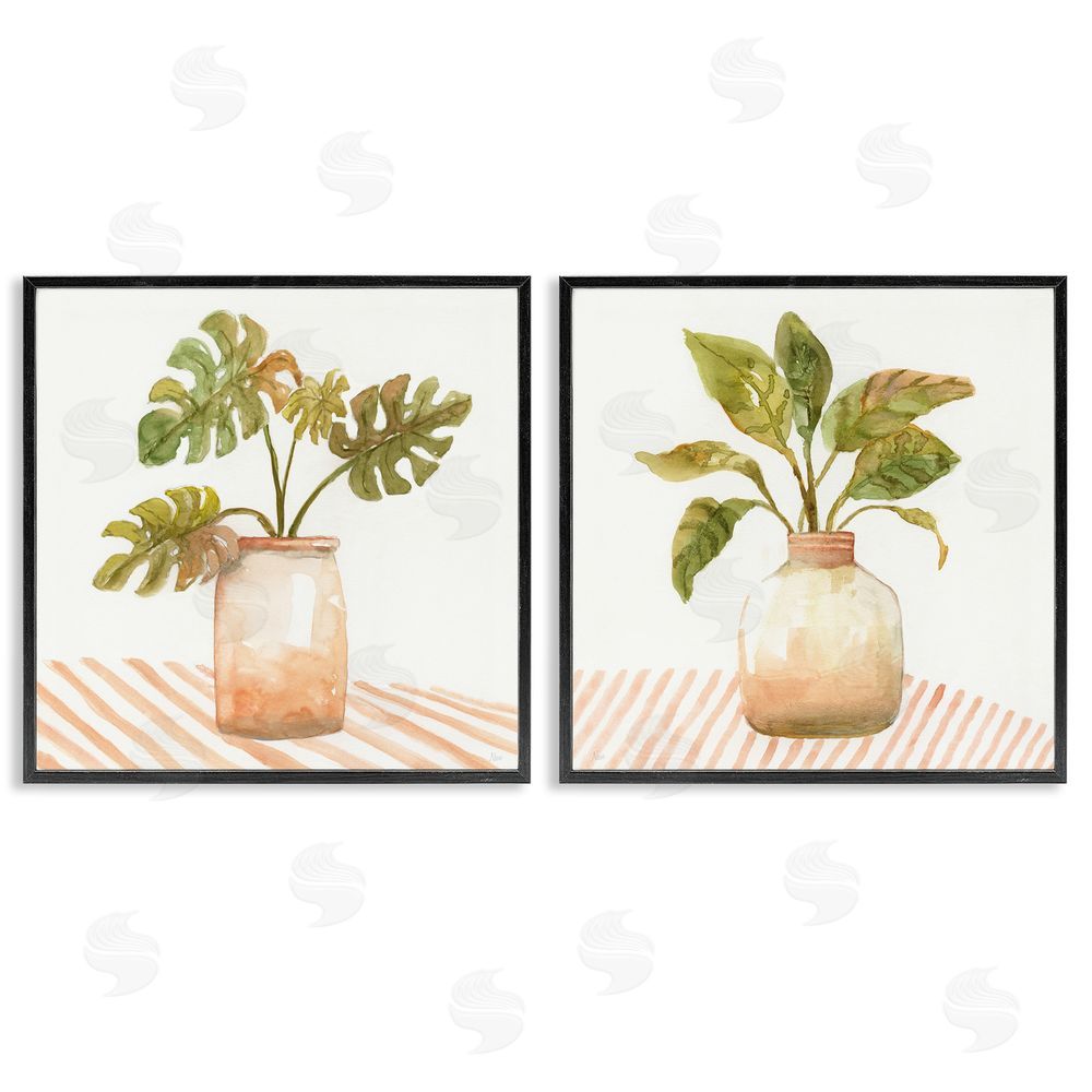 Nan Tranquil Monstera Leaf Herbal Plant Vase Black Framed Giclee Wall Art Print