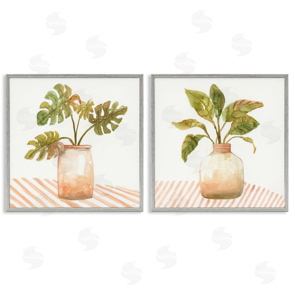 Nan Tranquil Monstera Leaf Herbal Plant Vase Gray Framed Giclee Wall Art Print