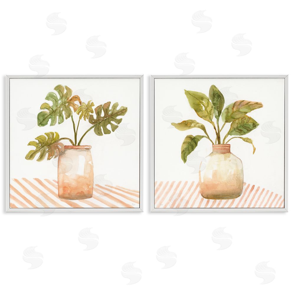 Nan Tranquil Monstera Leaf Herbal Plant Vase White Framed Giclee Wall Art Print