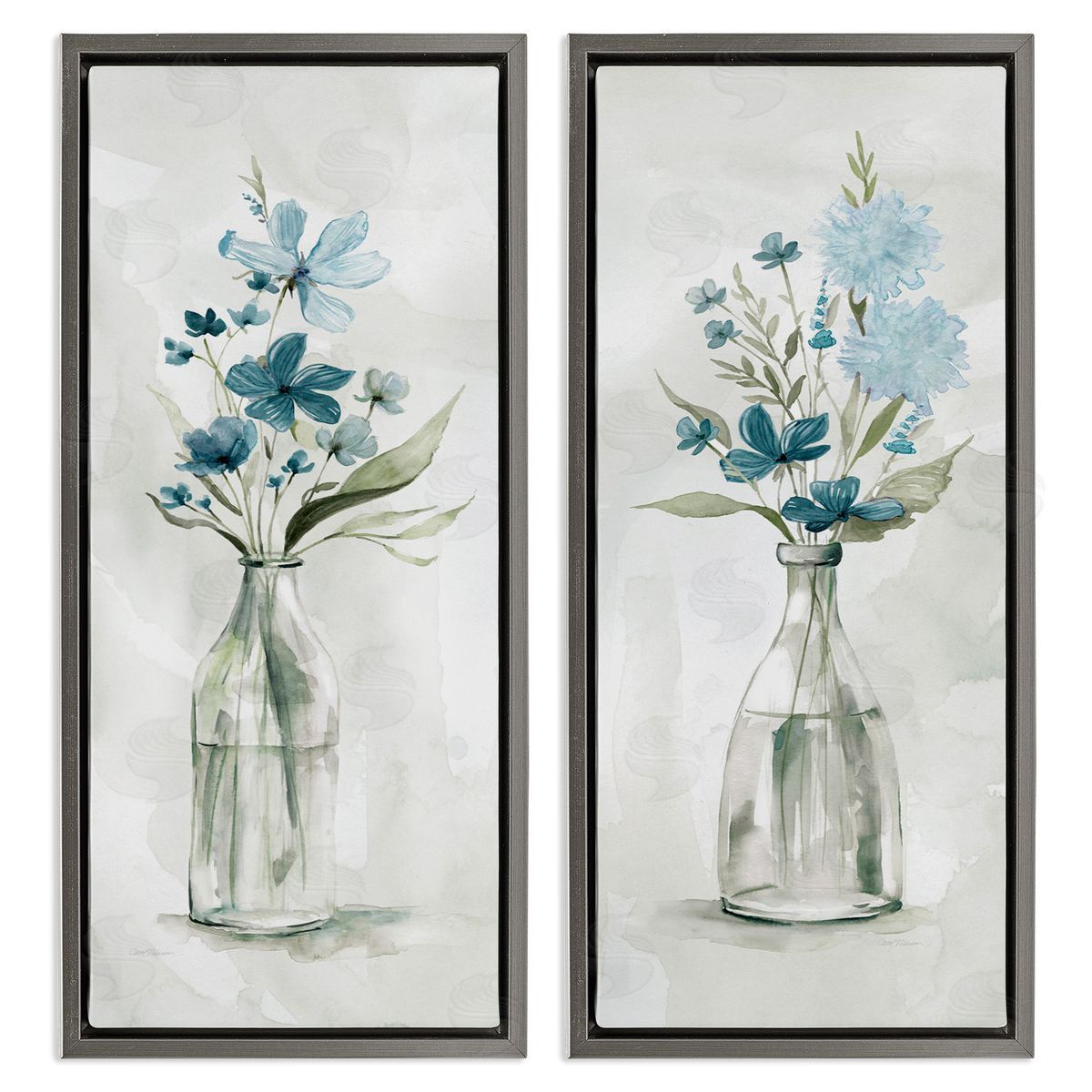 Elegant Indigo Lilac Flower Jars Grey Floating Frame Canvas Wall Art, Home Decor by Carol Robinson