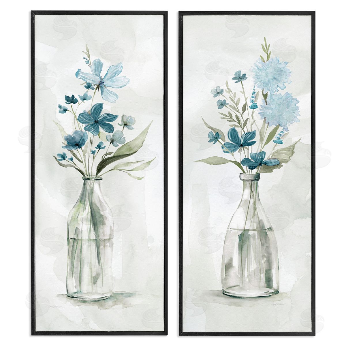 Elegant Indigo Lilac Flower Jars Black Frame Print Wall Art, Home Decor by Carol Robinson