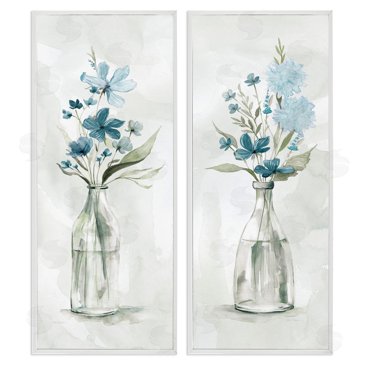 Elegant Indigo Lilac Flower Jars White Frame Print Wall Art, Home Decor by Carol Robinson