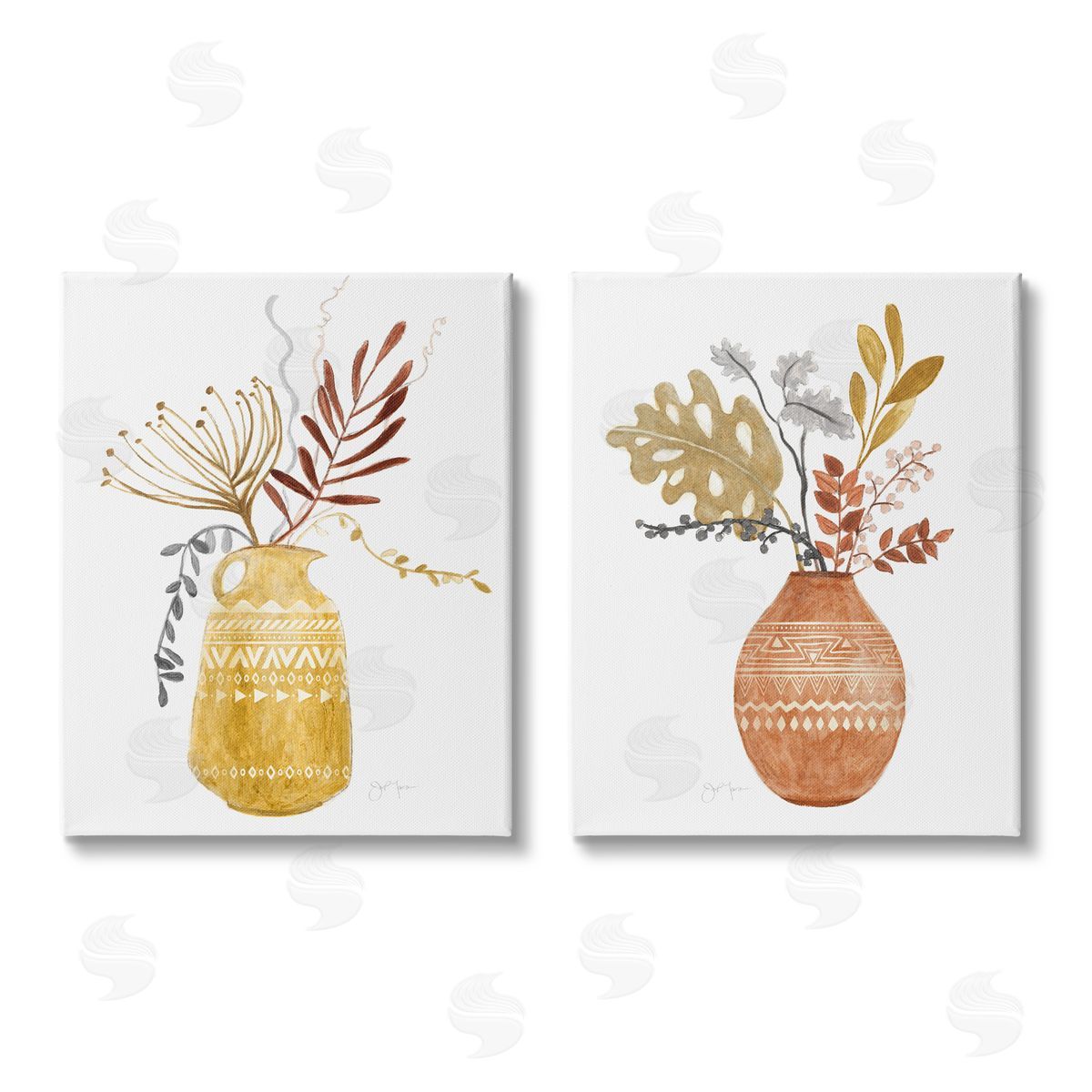 Tava Studios Boho Wildflower Aztec Patterned Vases Canvas Wall Art Print