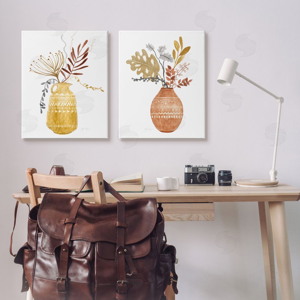 Tava Studios Boho Wildflower Aztec Patterned Vases Canvas Wall Art Print in Room