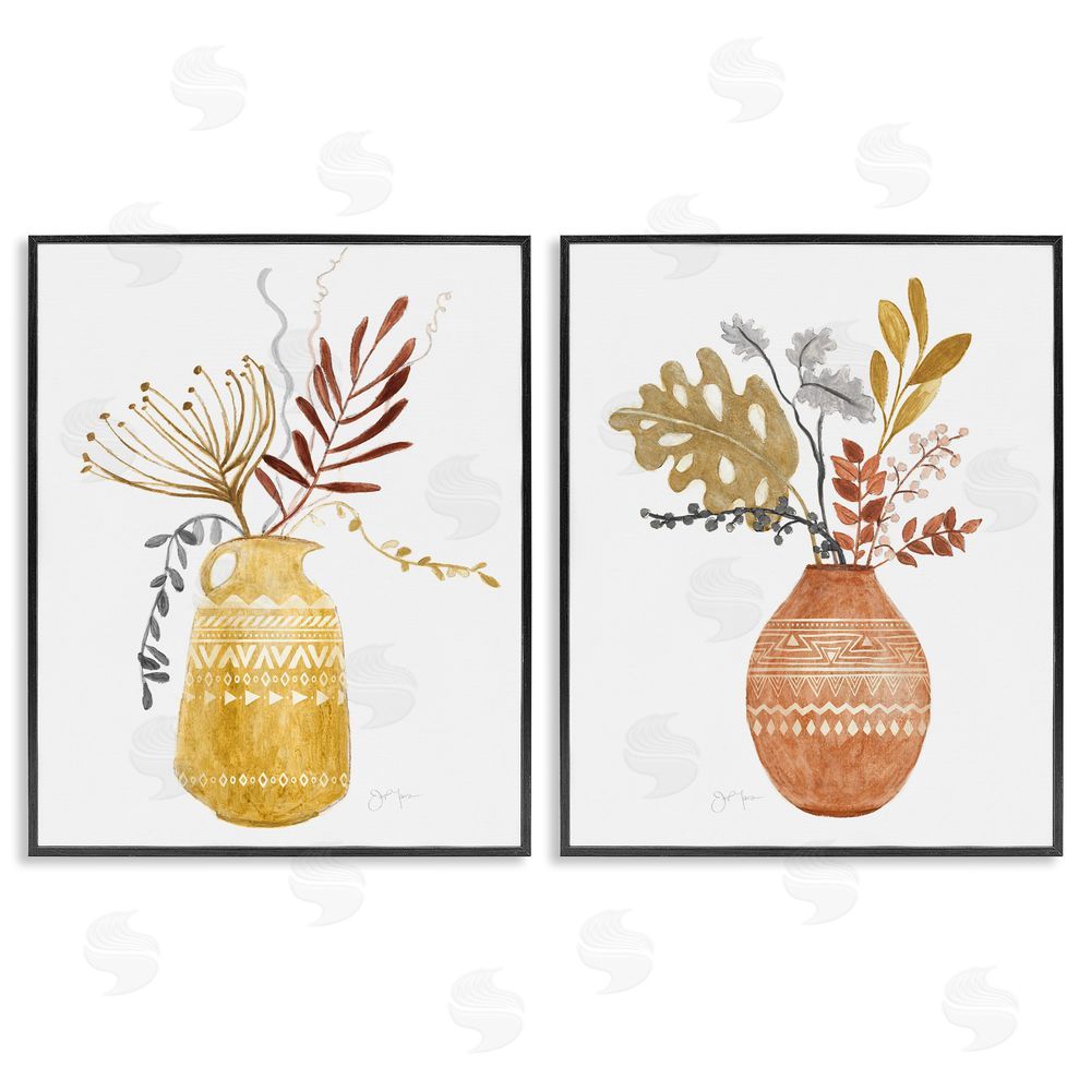 Tava Studios Boho Wildflower Aztec Patterned Vases Black Framed Giclee Wall Art Print