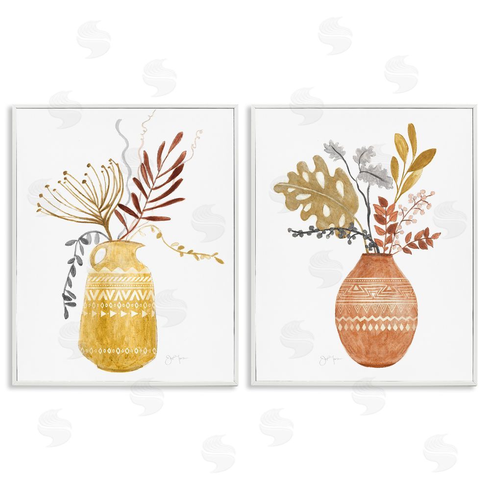 Tava Studios Boho Wildflower Aztec Patterned Vases White Framed Giclee Wall Art Print