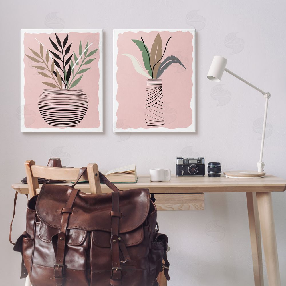 Daniela Santiago Eccentric Tropical Fern Leaves Abstract Plant Vase Canvas Wall Art Print in Room