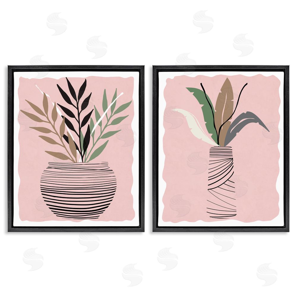Daniela Santiago Eccentric Tropical Fern Leaves Abstract Plant Vase Black Floating Frame Canvas Wall Art Print