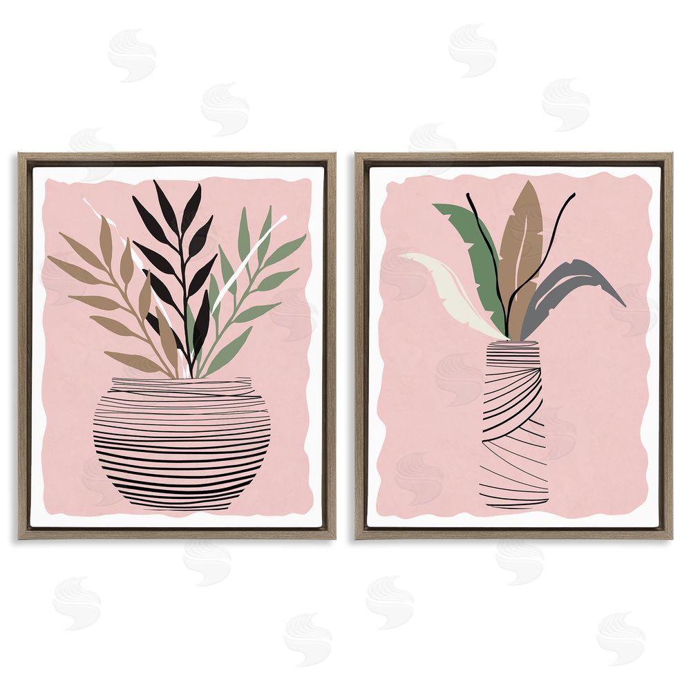 Daniela Santiago Eccentric Tropical Fern Leaves Abstract Plant Vase Brown Floating Frame Canvas Wall Art Print