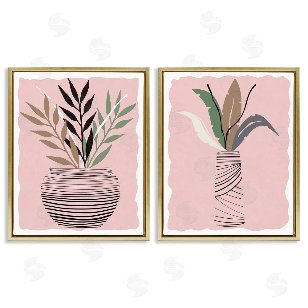 Daniela Santiago Eccentric Tropical Fern Leaves Abstract Plant Vase Gold Floating Frame Canvas Wall Art Print