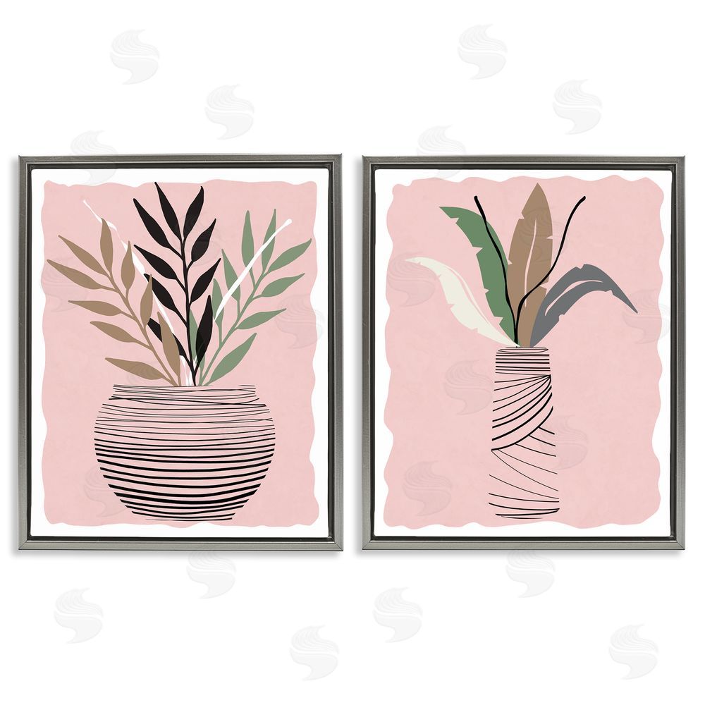 Daniela Santiago Eccentric Tropical Fern Leaves Abstract Plant Vase Gray Floating Frame Canvas Wall Art Print