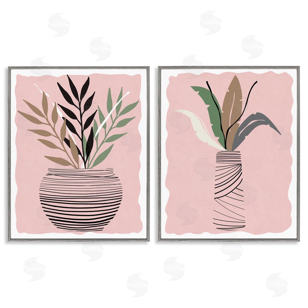 Daniela Santiago Eccentric Tropical Fern Leaves Abstract Plant Vase Gray Framed Giclee Wall Art Print