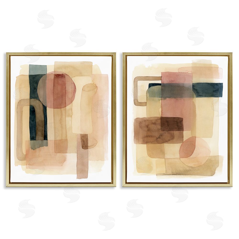 Grace Popp Geometric Shapes Abstract Clustered Forms Gold Floating Frame Canvas Wall Art Print